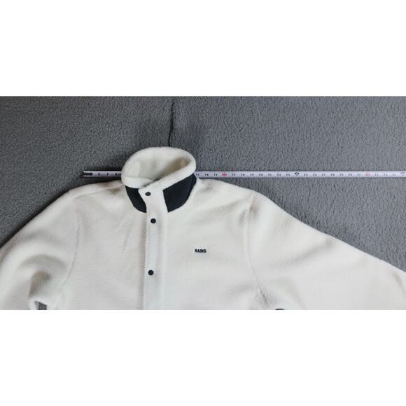 New Rains Coats Mens XL White Heavy Long Fleece Jacket Fossil Button Pockets - Picture 11 of 14